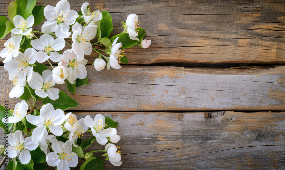 Spring apple blossoms flowering branch on wooden background,Copy space Spring apple blossoms flowering branch on wooden background,Copy space