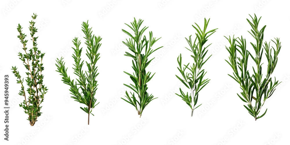Obraz premium PNG Collection of Rosemary twig and green leaves for garnish food