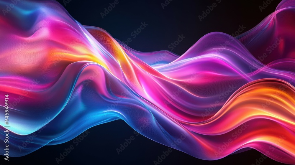 Fototapeta premium Colorful flowing abstract patterns in smooth gradients against a dark background create a mesmerizing visual experience highlighting fluid motion and artistic expression.