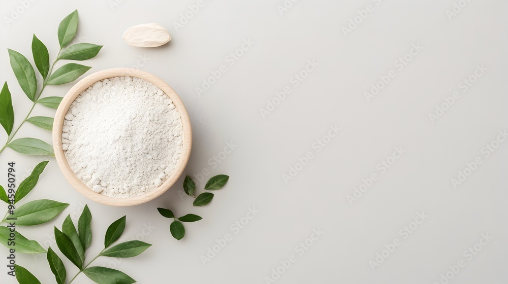 Glycine Powder in Minimalist Bowl with Leaves for Skin Health and Collagen Production Glycine Powder in Minimalist Bowl with Leaves for Skin Health and Collagen Production
