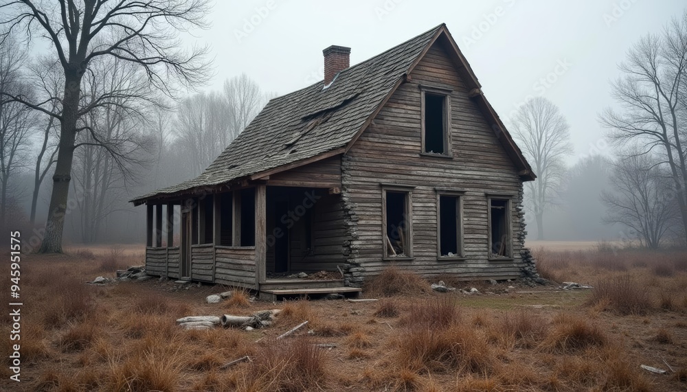 Abandoned house in a field waiting for a new story Abandoned house in a field waiting for a new story