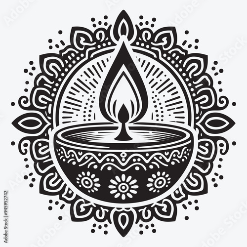 Diwali Oil Lamp Diya Silhouette Collection Clip Art Vector Illustration