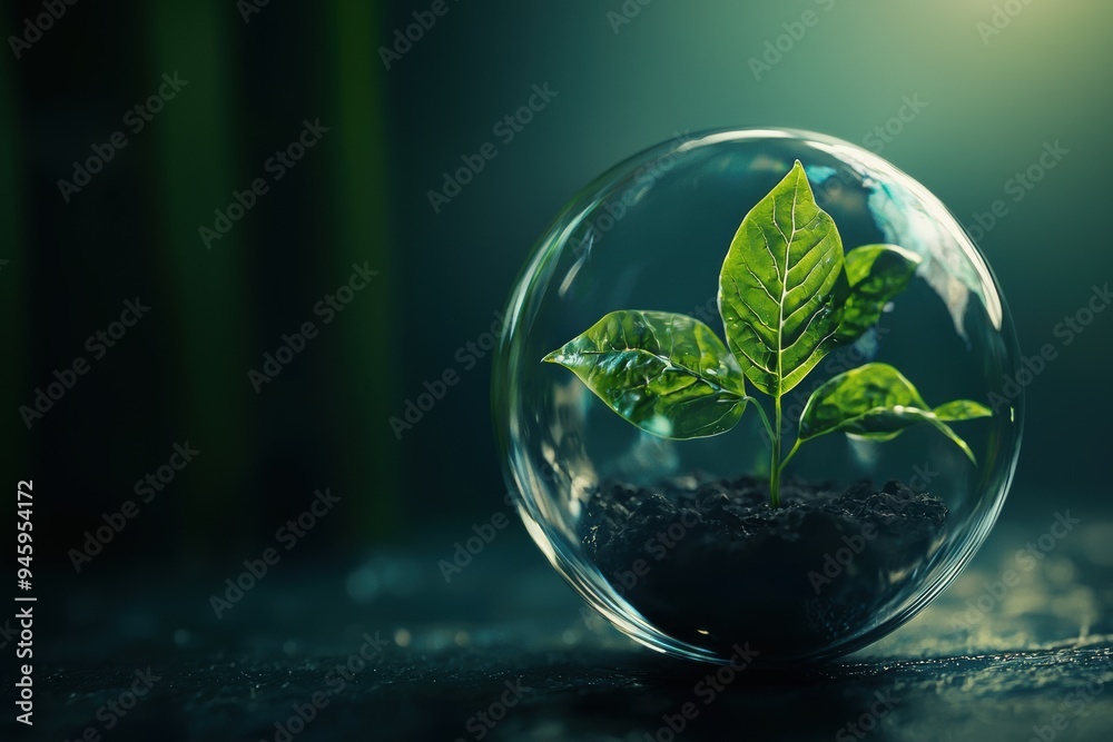 Close-up of a Glass Globe with Growing Plant Ear Close-up of a Glass Globe with Growing Plant Ear