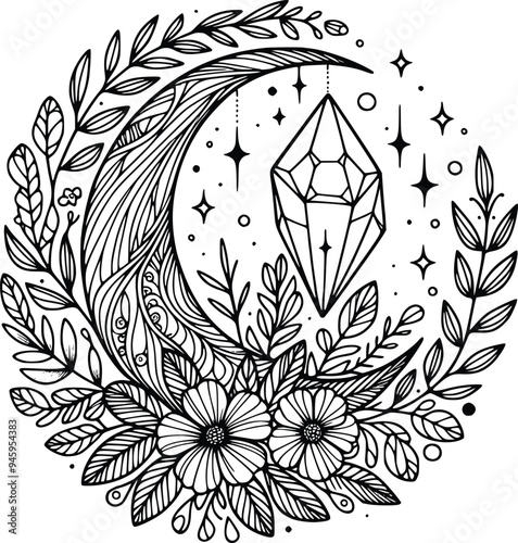 Floral moon svg