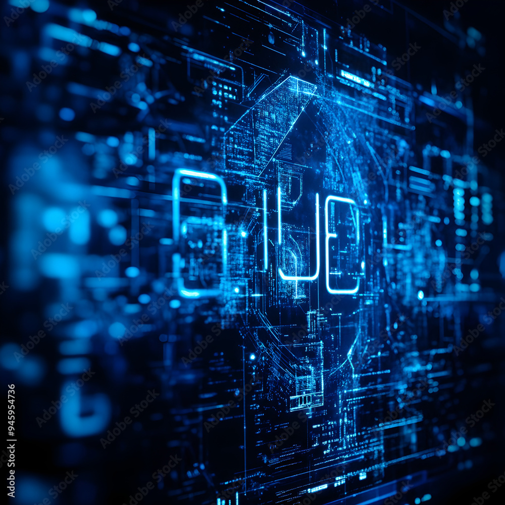 Fototapeta premium Digital display in blue with the inclusion of words picture