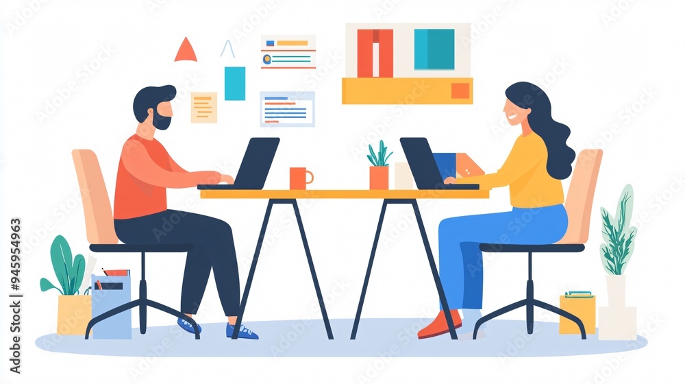 Professional colleagues working together on laptop at office desk Professional colleagues working together on laptop at office desk