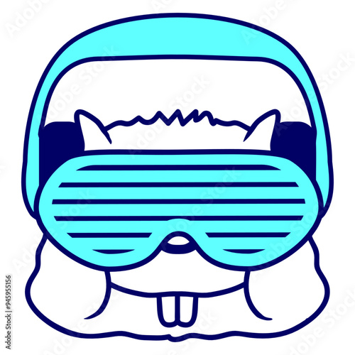 Funny Cute Hamster Pet Small Rodent Face Head Animal Headphone Sunglasses Music Listen Loud Bass Sound DJ Party Night Clubber Raver Disco Club Band Concert Techno Discothek Cool Love Humor Funny Fun