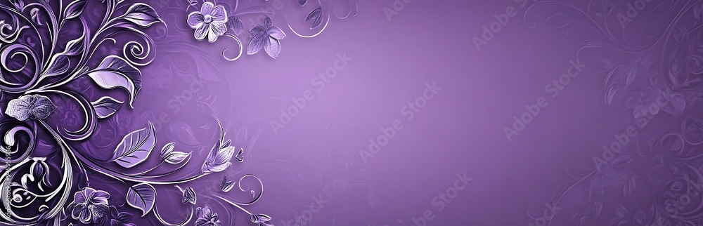 Violet purple background with lace-inspired floral patterns on the left side Violet purple background with lace-inspired floral patterns on the left side