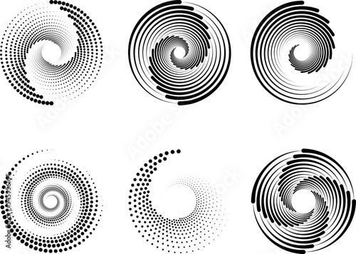 Wallpaper Mural Spiral swirl symbols set, Vortex, sonar wave, soundwave, whirlpool, black hole sign Torontodigital.ca