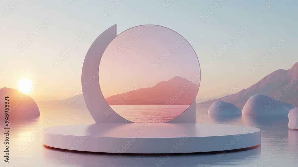 Futuristic Product Launch Podium with Minimalist Design and Branding Video Presentation
