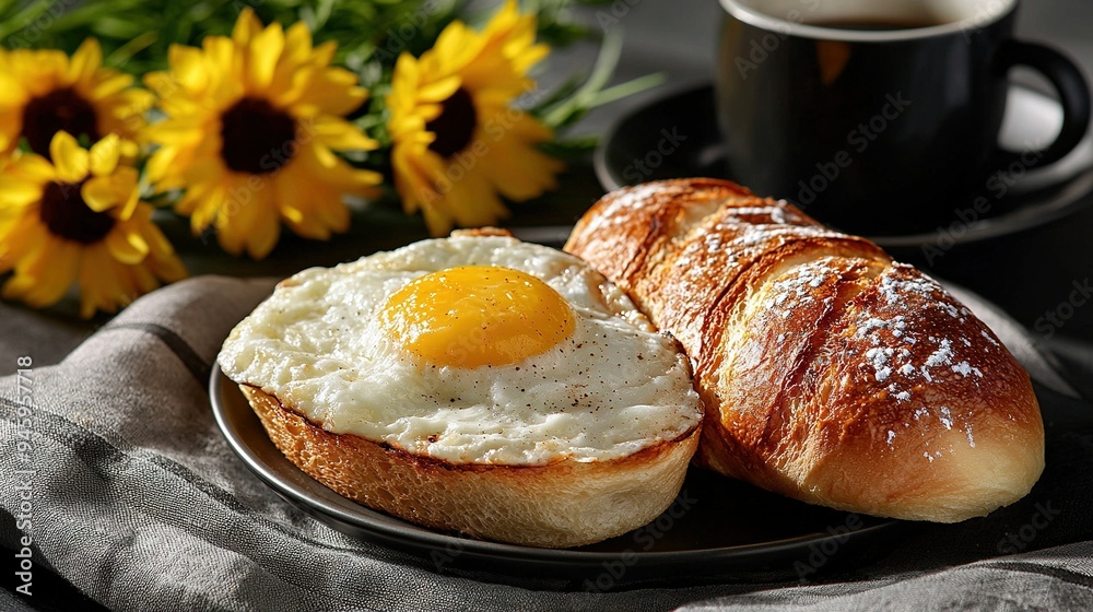 plate of eggs, coffee cup plate of eggs, coffee cup