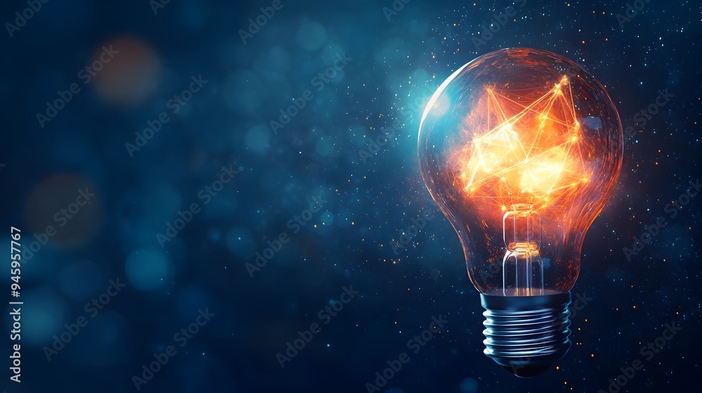 Conceptual image of a light bulb with an abstract glowing design inside representing the idea of creativity innovation and intelligence Conceptual image of a light bulb with an abstract glowing design inside representing the idea of creativity innovation and intelligence