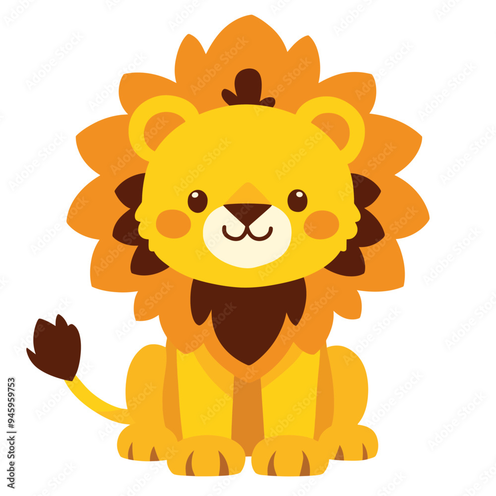 Fototapeta premium A cute cartoon lion head with simple flat illustration style for vector graphic logo design isolated on a white background