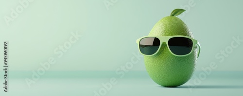 Avocado wearing sunglasses, summer beach theme, 3D illustration photo