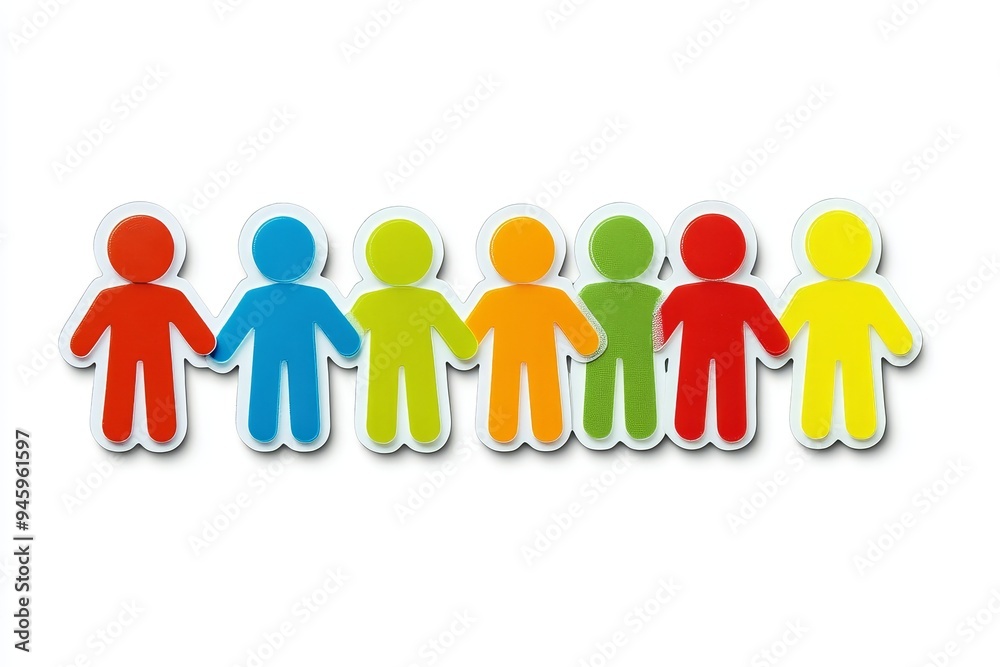 Icon of people, colorful and simple shapes on a white background, in sticker style Icon of people, colorful and simple shapes on a white background, in sticker style