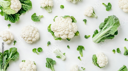 Fresh Raw Cauliflower on White Background - Top View photo