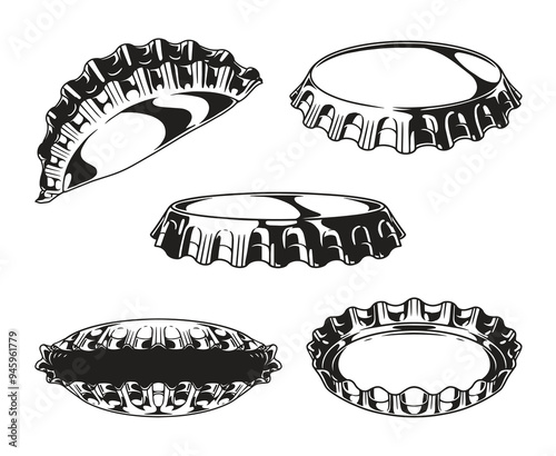 Bottle caps set logotypes monochrome