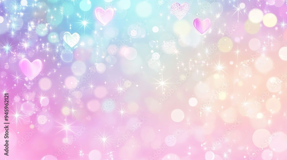 Dreamy unicorn background in soft pastel tones, featuring hearts, circles, bokeh, and shimmering stars. Dreamy unicorn background in soft pastel tones, featuring hearts, circles, bokeh, and shimmering stars.