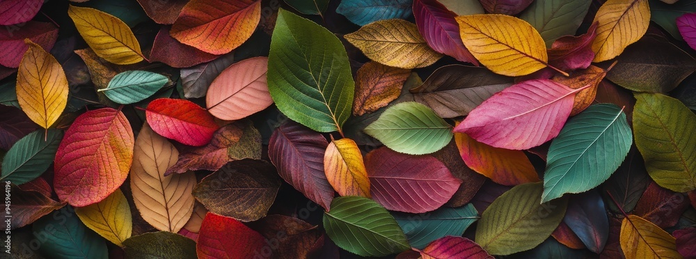 Colorful autumn leaves in various shades, one with detailed textures and the other more abstracted Stock image Colorful autumn leaves in various shades, one with detailed textures and the other more abstracted Stock image