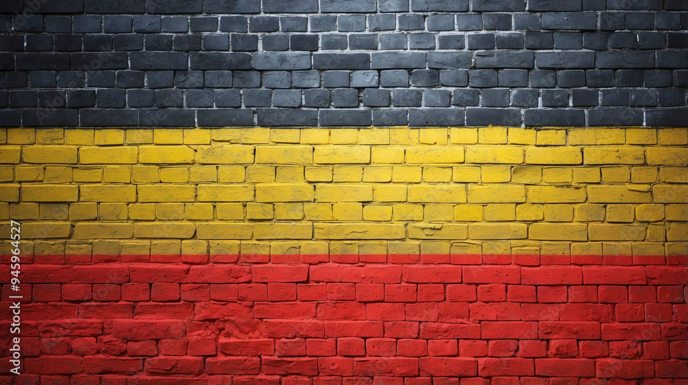 Textured brick wall painted in the colors of the national flag of Germany Textured brick wall painted in the colors of the national flag of Germany