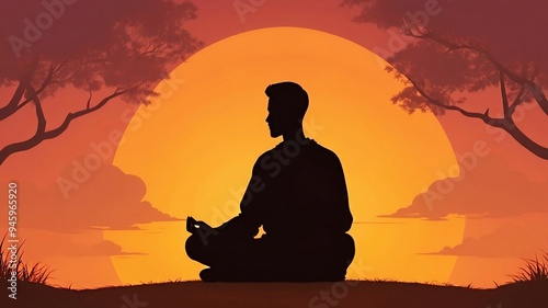 A man is meditating sillhouette