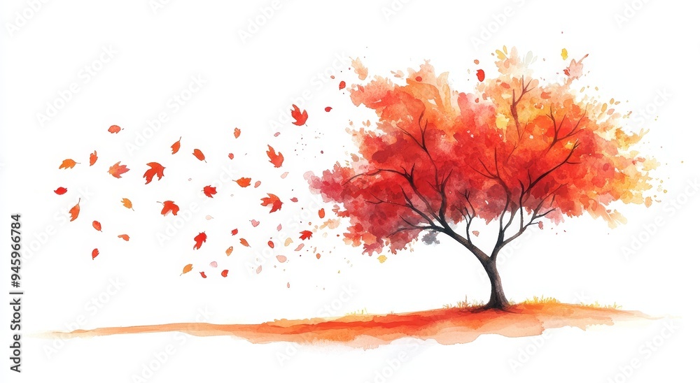 custom made wallpaper toronto digitalA white background with an autumn tree and leaves blowing in the wind, design with an autumn tree and leaves