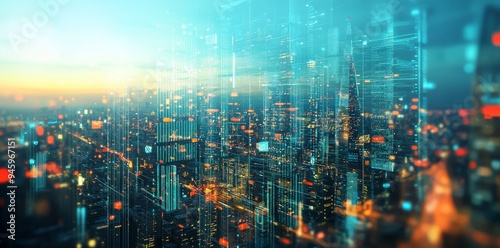 Wallpaper Mural Corporate and business brochure template with modern skyscrapers of a smart city, futuristic financial district. Torontodigital.ca