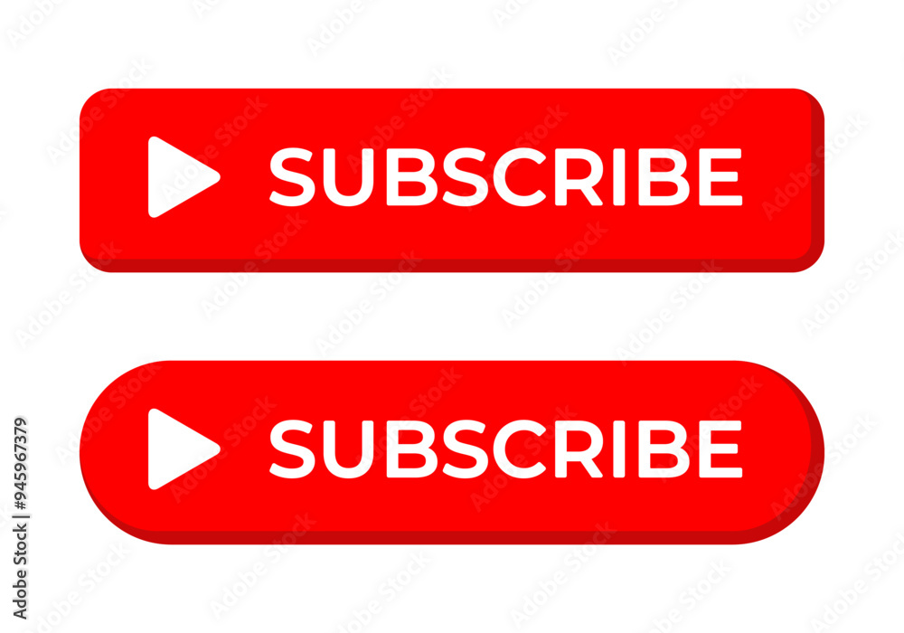 Red subscribe button icon set. Subscription video channel concept Red subscribe button icon set. Subscription video channel concept