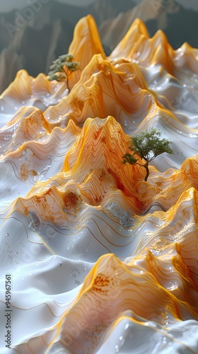 yellow and white 3d mountains and hills abstract art poster background