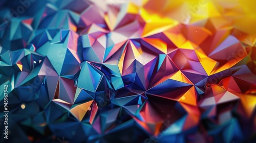 Abstract polygonal background with a burst of colorful facets