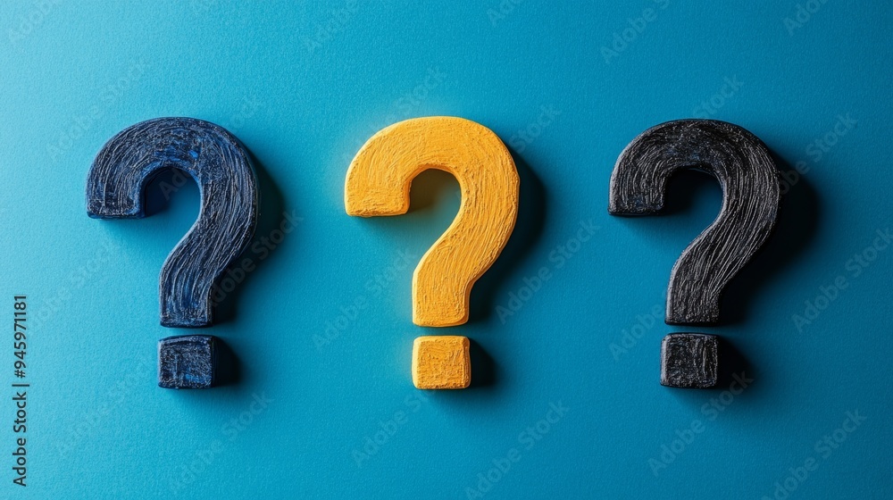 Three questions are shown in a row on a blue background Three questions are shown in a row on a blue background