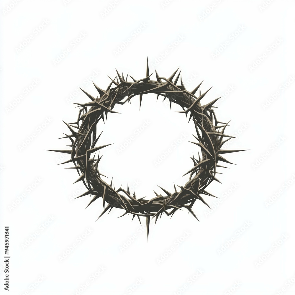 Fototapeta premium A minimal black and white vector of a crown of thorns set against a white background, emphasizing simplicity and contrast in design.