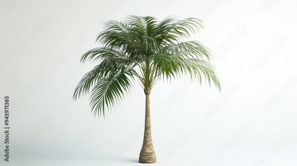 Obraz premium A realistic depiction of a tall palm tree with lush green fronds.