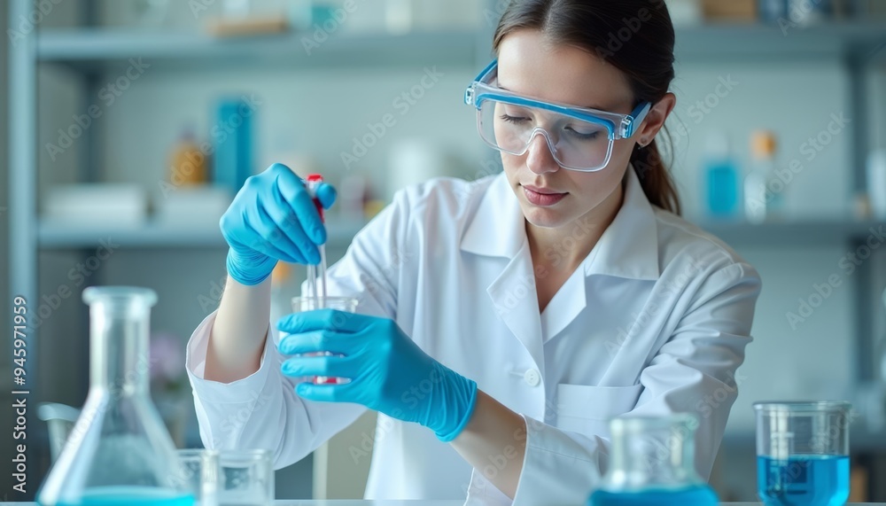 Determined scientist in lab focused on research Determined scientist in lab focused on research
