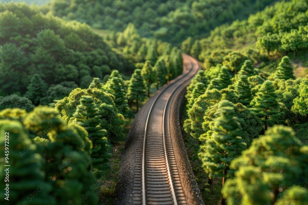 Serene Railway Line Through Lush Forest A Journey Through Nature, Scenic Train Tracks Winding Through Trees, Tranquil Landscape Photography Serene Railway Line Through Lush Forest A Journey Through Nature, Scenic Train Tracks Winding Through Trees, Tranquil Landscape Photography
