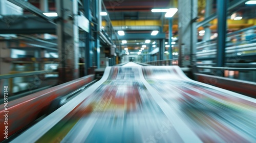 High-speed printing press in an industrial setting