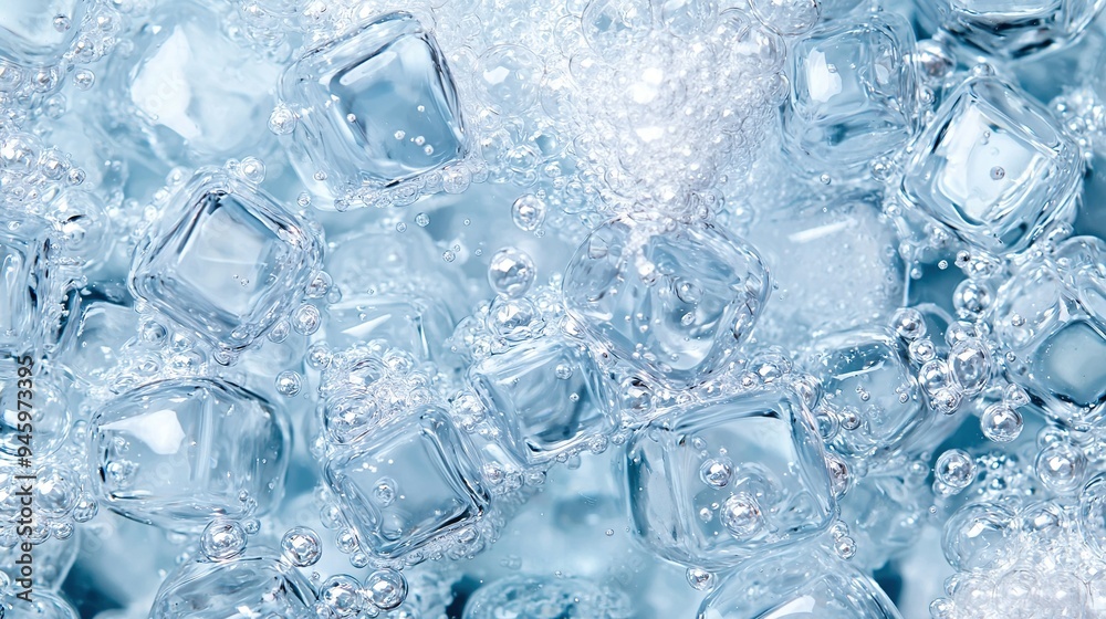 Ice cubes with water droplets and bubbles on both sides Ice cubes with water droplets and bubbles on both sides