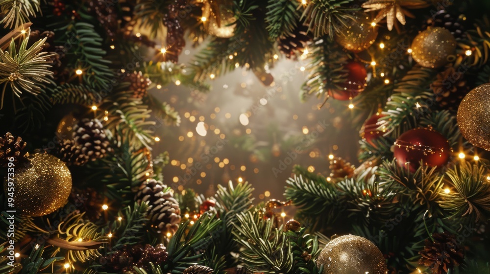 Christmas Fir Branches With Red Berries and Star Anise Christmas Fir Branches With Red Berries and Star Anise