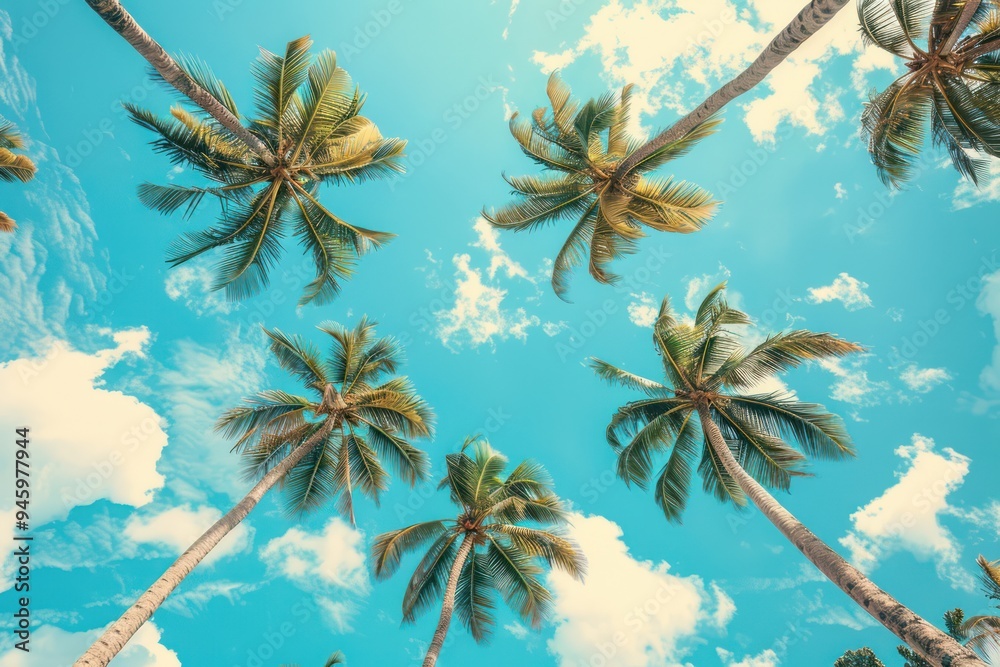 Tropical Paradise: Palm Trees Against a Blue Sky Tropical Paradise: Palm Trees Against a Blue Sky