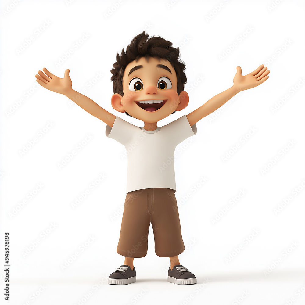 A cartoon child standing with arms wide open, looking happy A cartoon child standing with arms wide open, looking happy