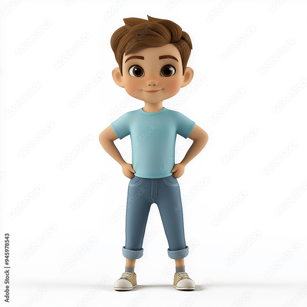 A cartoon child standing with hands on hips, looking confident A cartoon child standing with hands on hips, looking confident