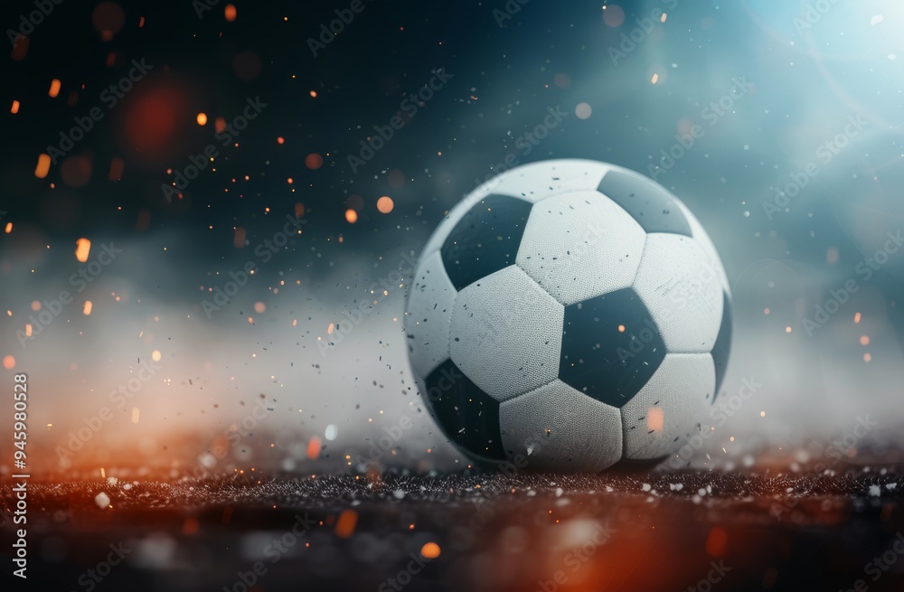 Naklejka premium Soccer Ball Entering Goal Net With Sparks