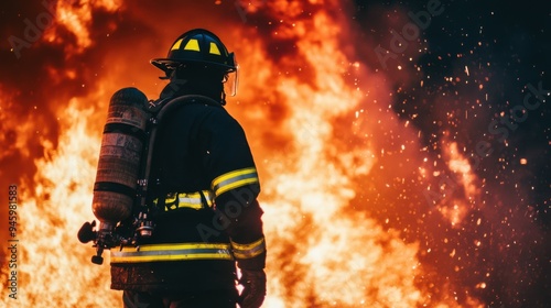 fireman fighting a great fire.