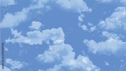 blue sky with clouds. Light sky blue shades watercolor background. Sky Nature Landscape Background. sky background with white fluffy clouds.><