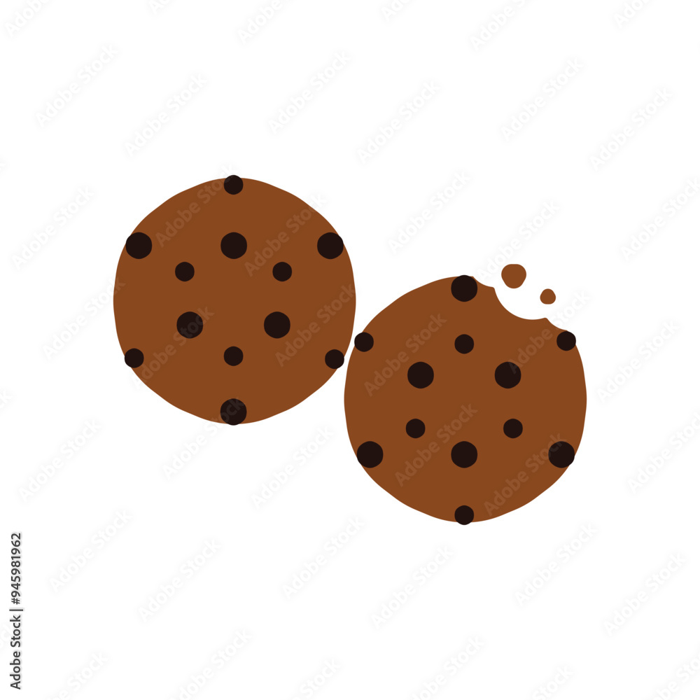 Two chocolate chip cookies icon isolated on white background. Vector illustration.