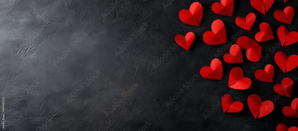 RED HEARTS BORDER ON BLACK BACKGROUND, FLAT LAY, VALENTINE'S DAY IDEAS BANNERS