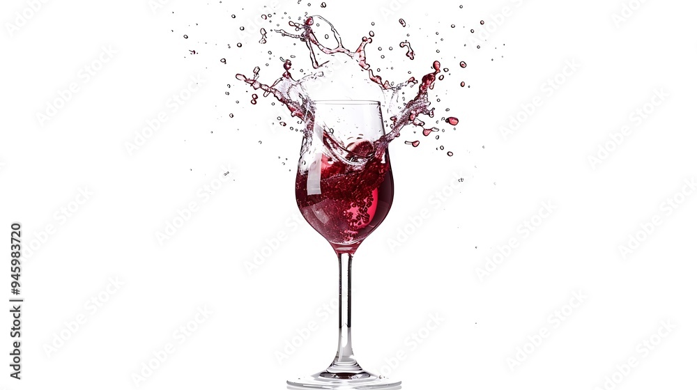 Red wine splashing out of a glass, isolated on white background Red wine splashing out of a glass, isolated on white background