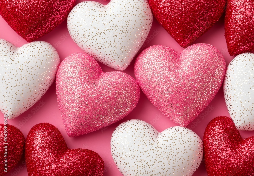 Obraz premium Pink, red, and white hearts on a Valentine's Day themed background