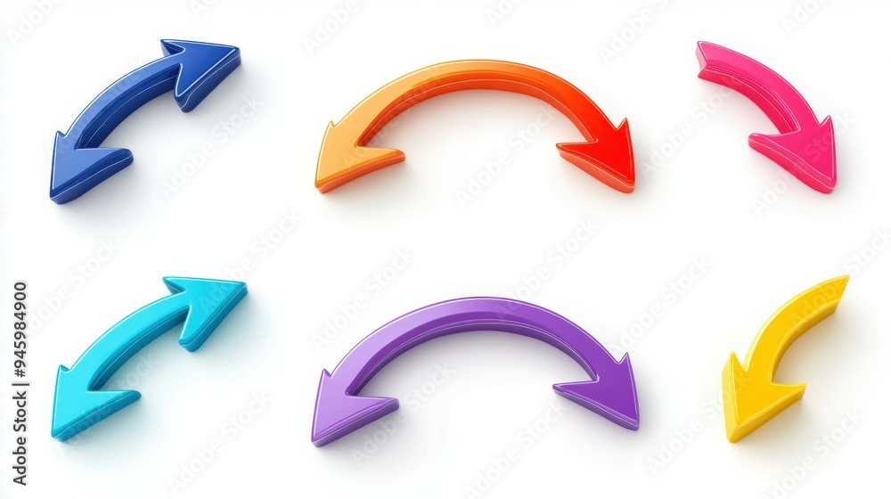 set of curved multi-colored arrows on a white background set of curved multi-colored arrows on a white background