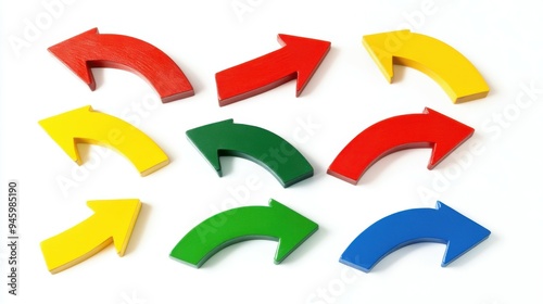 set of curved multi-colored arrows on a white background